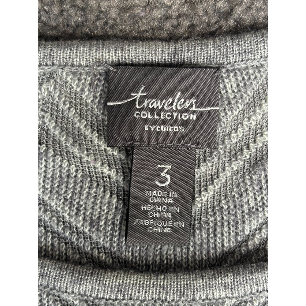 Chico's Sweater Women's 3 Gray Round Neck Long Sleeve Sheer Chevron Pullover - Picture 2 of 8